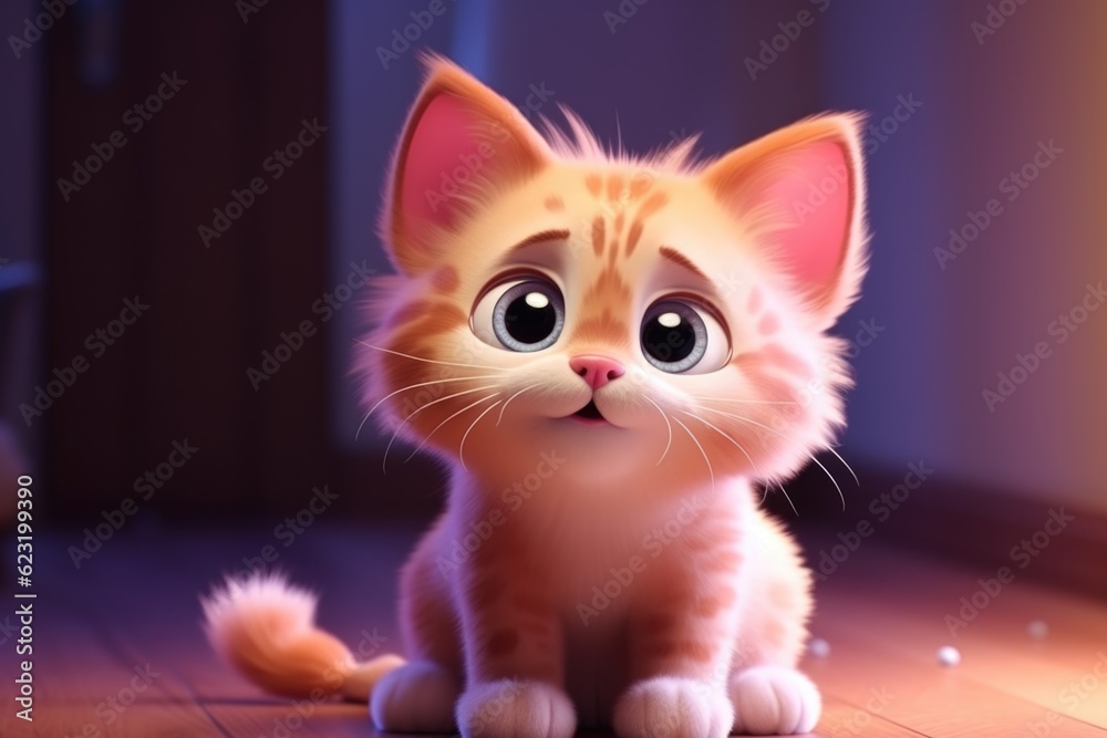 Adorable 3D Cartoon Cat in Cinematic Lighting and Centered Position Generative AI Adorable 3D Cartoon Cat in Cinematic Lighting and Centered Position Generative AI