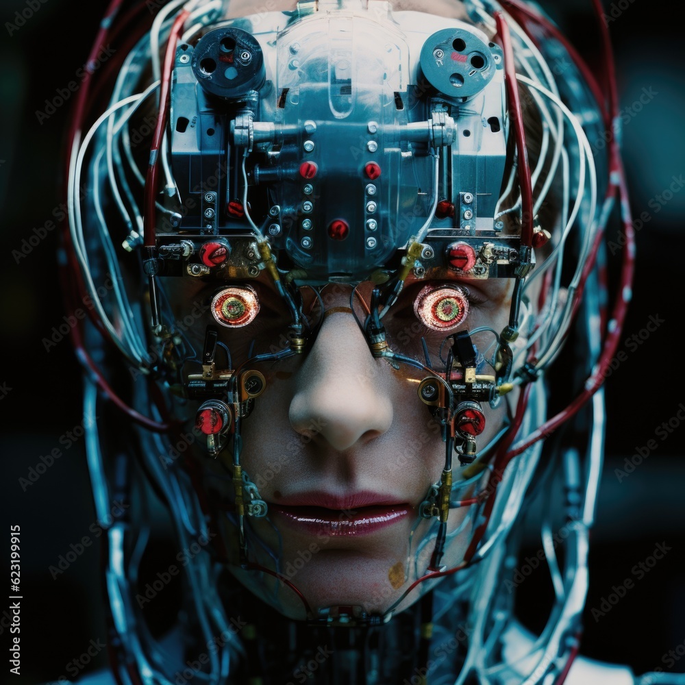 Cybernetic Enigma: Intriguing Cyborg Head generative ai