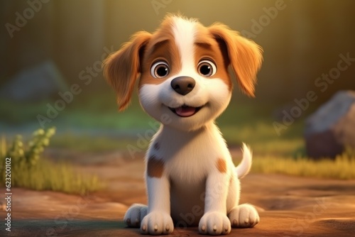 Generative AI Cuteness: Adorable 3D Style Cartoon Dog Puppy Melts Hearts