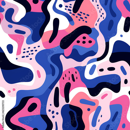 Doodle seamless pattern - Pink, blue and black and white, soft colors, abstract design. endless illustration. 