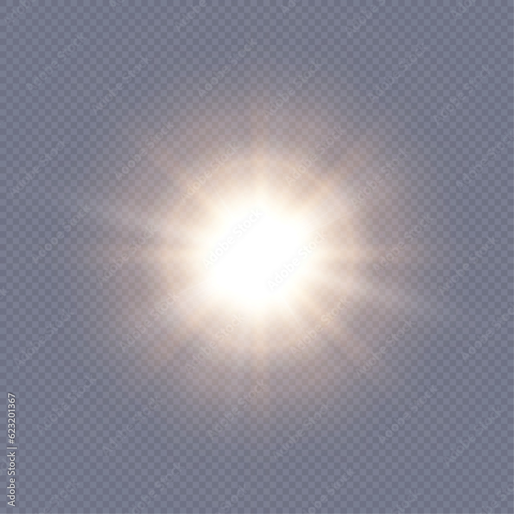Flash of light, sun, twinkle. The bright sun shines with warm rays ...