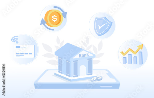 Online banking concept. Secure financial transaction, payment method, online credit card transaction, currency exchange service, and access to stock funds. Manage financial transaction and investment.
