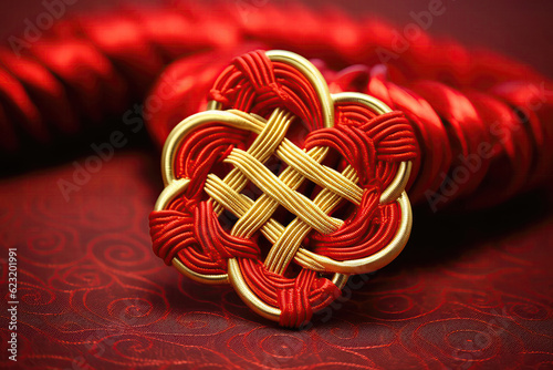 Elegant Red And Gold Chinese Knot Symbolizing Unity And Harmony Chinese New Year. Generative AI photo