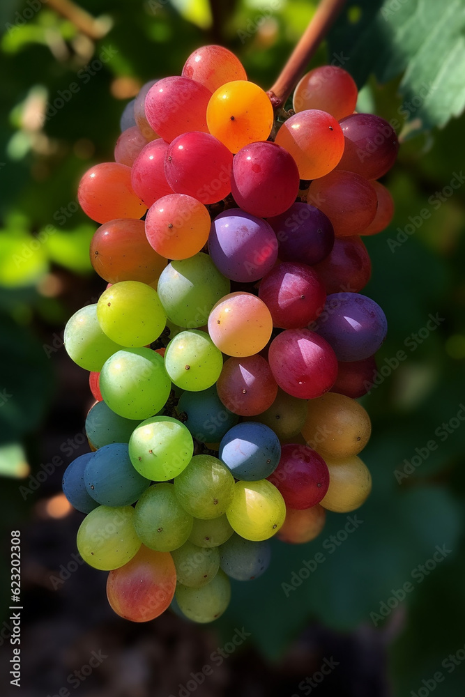 Bright grapes of rainbow colors with generative AI technology Bright grapes of rainbow colors with generative AI technology