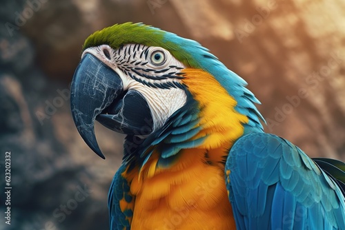 Close up of Blue and yellow Macaw. Generate Ai © tong2530