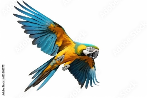 A Blue-and-yellow macaw isolated on white background. Generate Ai photo