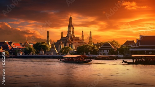 Wat arun in sunset at Bangkok,Thailand. Landmark, Chao Phraya River. Generate Ai
