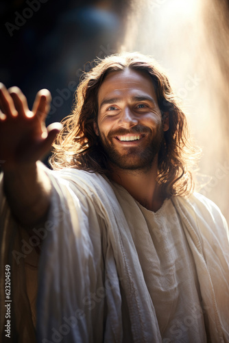 Canvas Print Jesus Christ smiling and reaching out defeating the enemy and calling the sinner