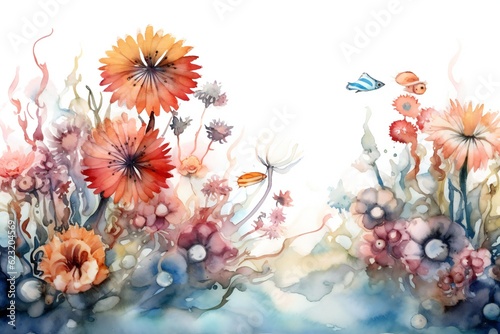 Watercolor underwater floral on white background Generative AI © LayerAce.com