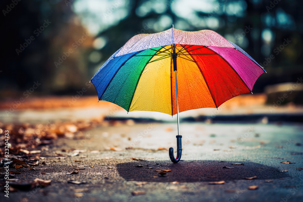 Rainbowcolored Umbrella Providing Shelter From The Storm. Generative AI