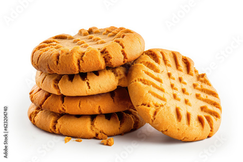 Scrumptious Vegetarian Peanut Butter Cookies On White Background. Generative AI photo