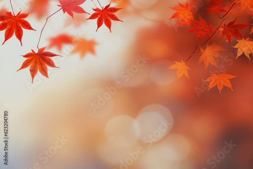 Red Maple Leaves Flying In The Wind On Autumn Defocused Background. Black Friday Sale  Price Cuts  Mockup. Generative AI