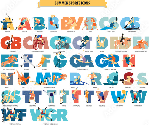 Series of 46 colorful sports icons, intended to illustrate articles on the topic, or simply decorate editorial content. © Marcelo