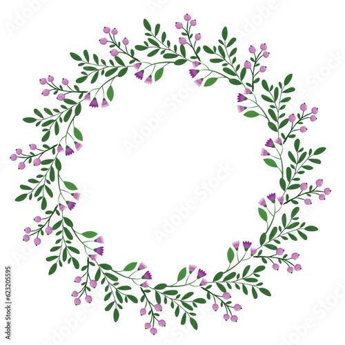 Cute hand drawn round frame with floral elements