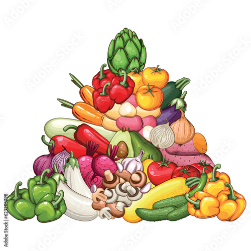 Fresh Vegetables Illustration,  Vegetables Mix of Potato, Tomato, Onion, Carrot, Garlic, Root and Bell Pepper