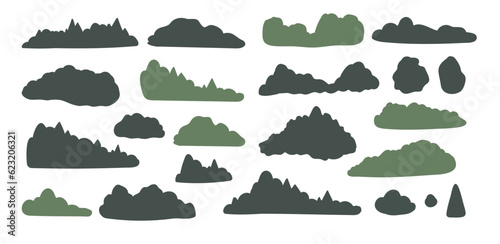 mountain landscape creator clipart, vector travel illustration, road trip clip art, mountain scene images in flat cartoon style, abstract nature, rock forest tourist hiking