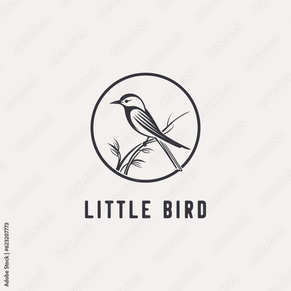Little Bird silhouette icon symbol, Premium Vintage Bird logo vector illustration template