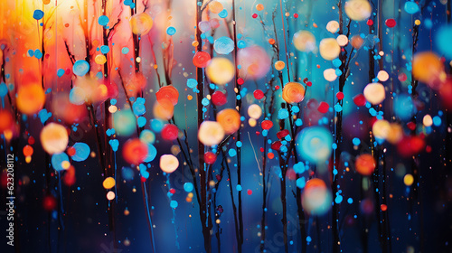 A colorful array of paints with a bokeh effect, creating a mesmerizing interplay of vibrant hues and soft out-of-focus lights. Generative AI