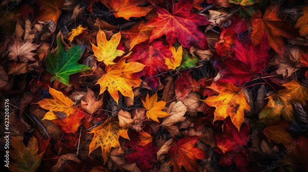 colorful autumn fall leaf viewing in the garden dry leaves background. generative ai colorful autumn fall leaf viewing in the garden dry leaves background. generative ai