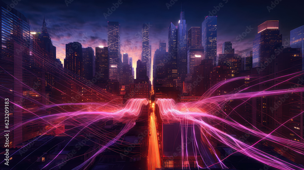 Fototapeta premium Glowing pathways photo realistic illustration - Generative AI.