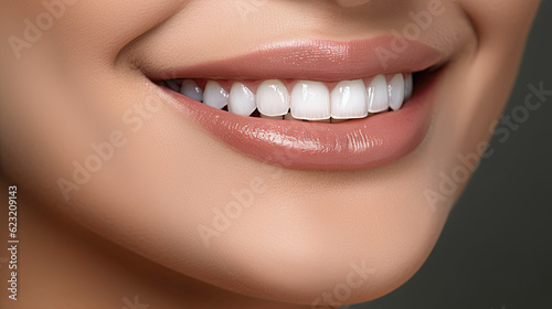 Close up of a woman's mouth, smiling woman white teeth 