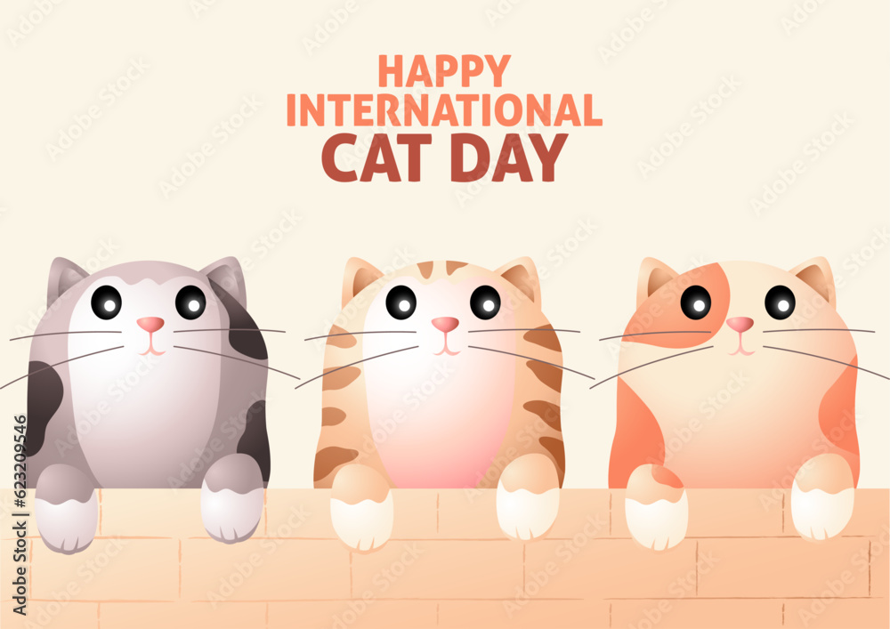 Vector illustration of a cute cats peeking from behind a wall, International Cat Day, kawaii, chibi Vector illustration of a cute cats peeking from behind a wall, International Cat Day, kawaii, chibi