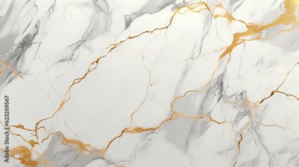 Fototapeta premium polished white marble with gold and gray veins. Generative Ai.
