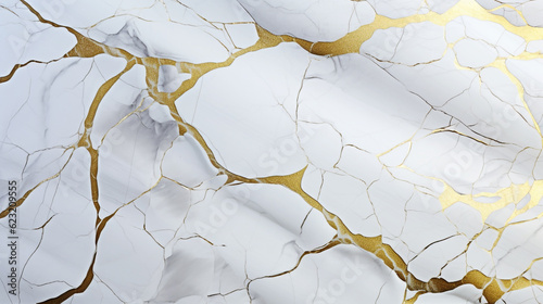 polished slab of white marble with gold veins. Generative Ai. 