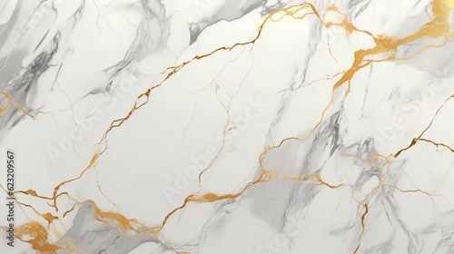 polished white marble with gold and gray veins. Generative Ai. 