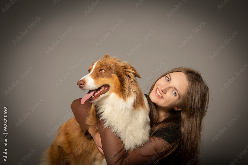 portrait of friends - cute dog and girl portrait of friends - cute dog and girl