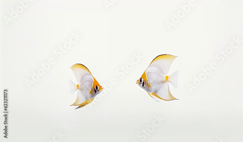 White angel fish swimming, minimalist white background