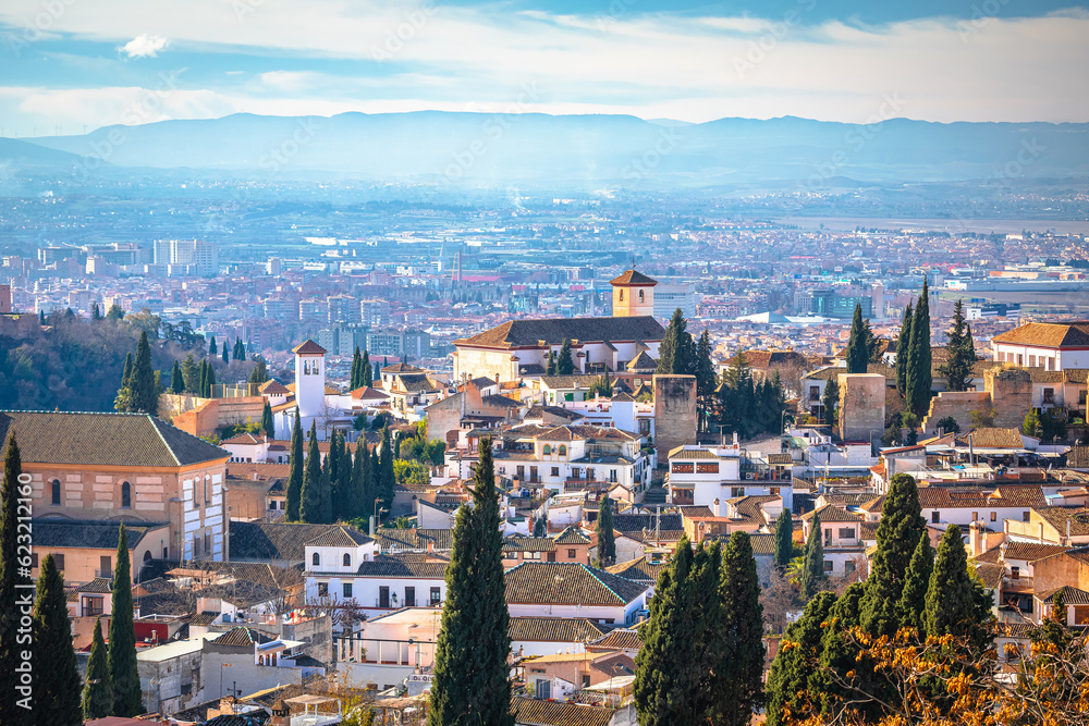 Ancient Albayzin neighbourhood in Granada panoramic view
