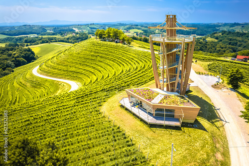 Terraced vineyard hill and viewpoint on Madjerkin Breg photo