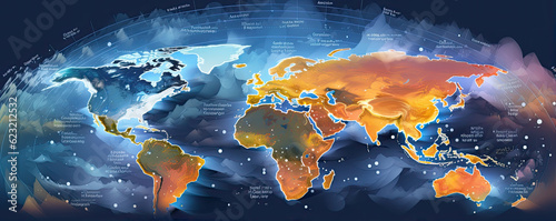 world map, weather screen forecast