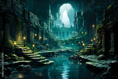 Old ancient stone ruins  fantasy landscape painting  concept art  background