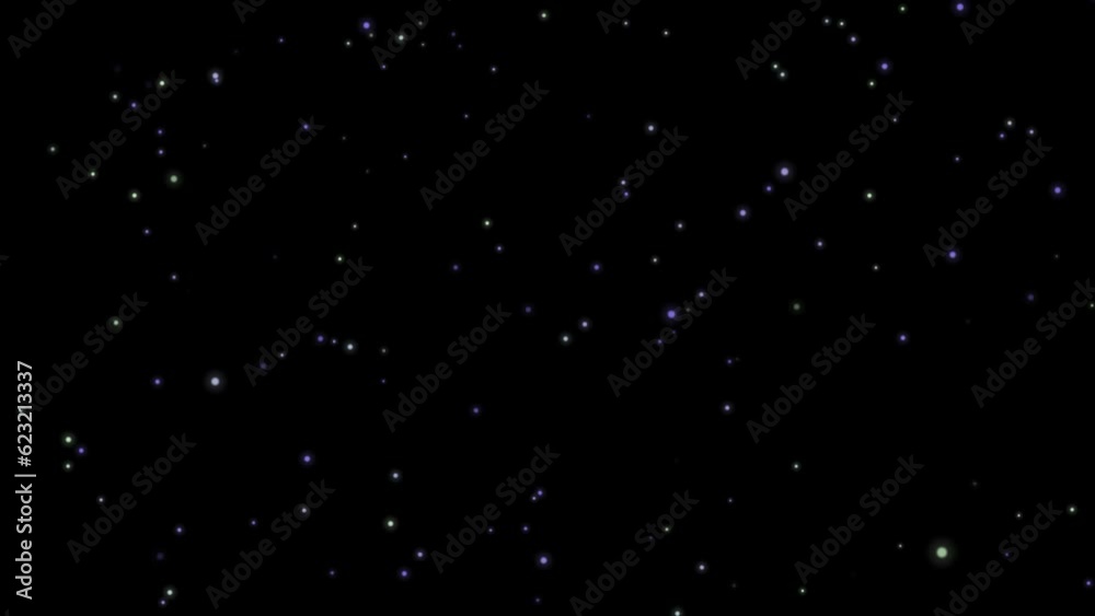 Animation of falling colorful particles on a dark background.