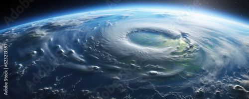 Hurricane or tornado approaching continent, wide banner