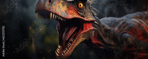 Aggressive dinosaurus portrait. nature background. Dilophosaurus
