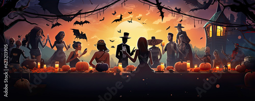 Group of skeletons people in helloween time