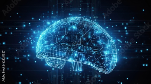 Human brain Artificial intelligence computer data technologies. Futuristic Cyber Technology Innovation. Brain with circuit board and microchips. Deep machine learning and AI neural network concept.