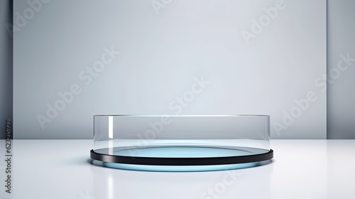 Abstract white background with empty round podium. 3D Rendering