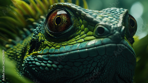 Close up of a green lizard