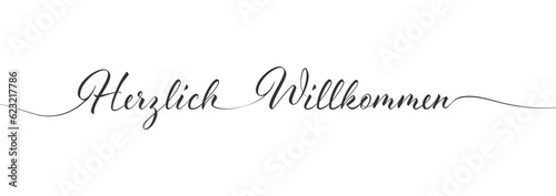 Stylized calligraphic inscription welcome in one line, german language