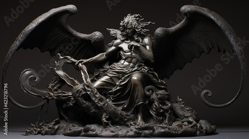 beautiful demon king fantasy black sculpture, Generative Ai