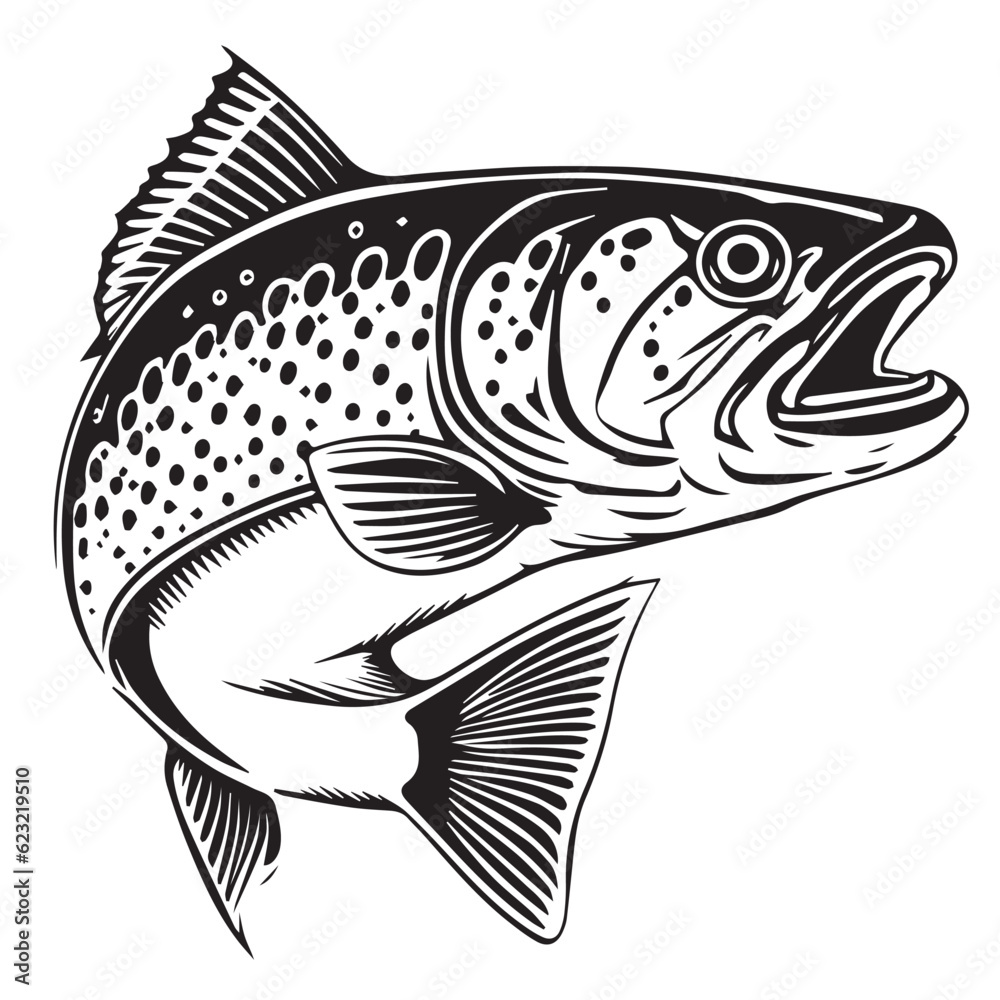 Trout fish vector illustration silhouette laser cutting black and white