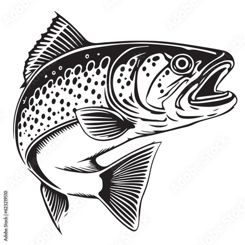 Trout fish vector illustration silhouette laser cutting black and white shape