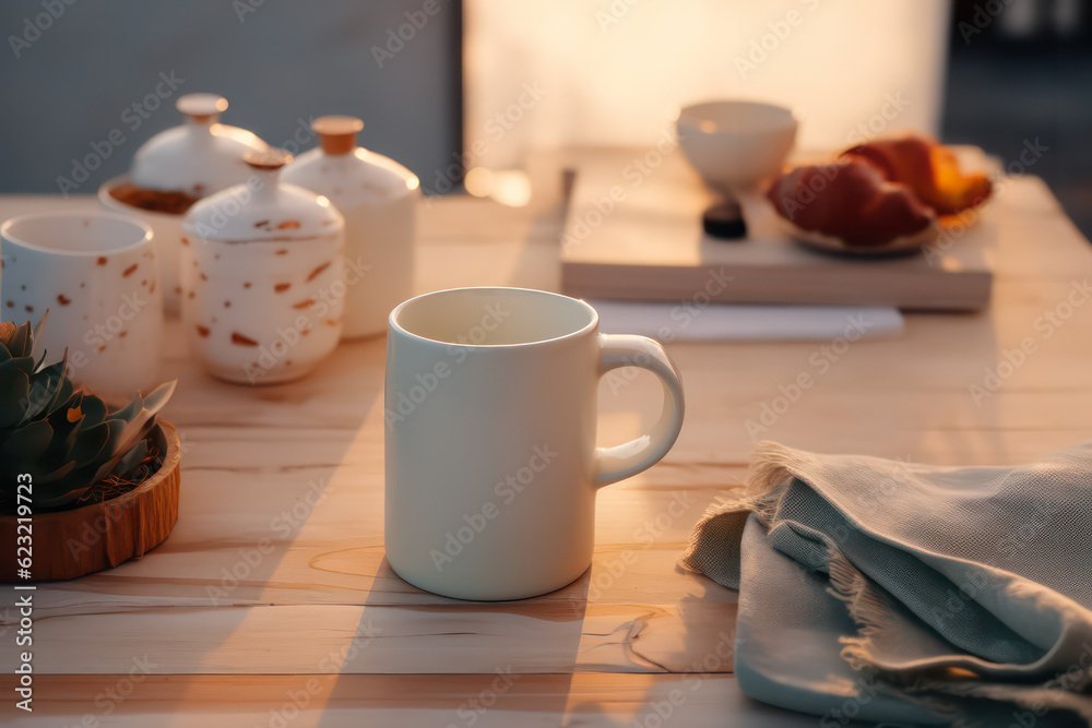 artistic mug mock up in a curated whimsical studio setting with natural light and shadows and floral artistic details - ai generative art artistic mug mock up in a curated whimsical studio setting with natural light and shadows and floral artistic details - ai generative art