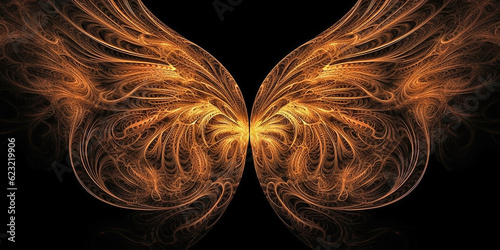 The symbolic image of the wings of a butterfly in a mechanical or steampunk style. Generative AI