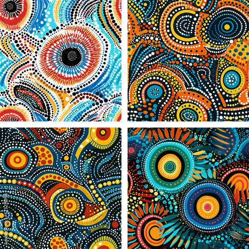 Set of traditional australian aboriginal native design seamless pattern