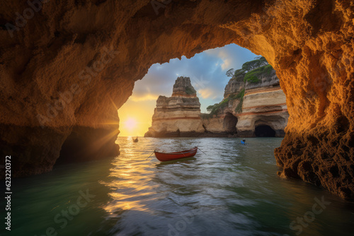 Grutas de Benagil, Portugal, hyperrealistic photography, ai generated
